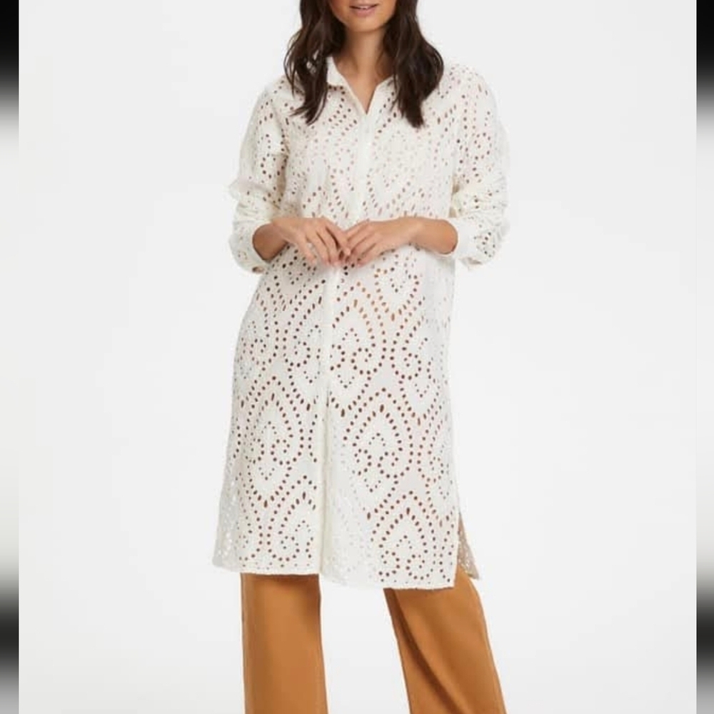 Part Two White Eyelet Broderie Anglaise Cotton Button Front Duster Dress